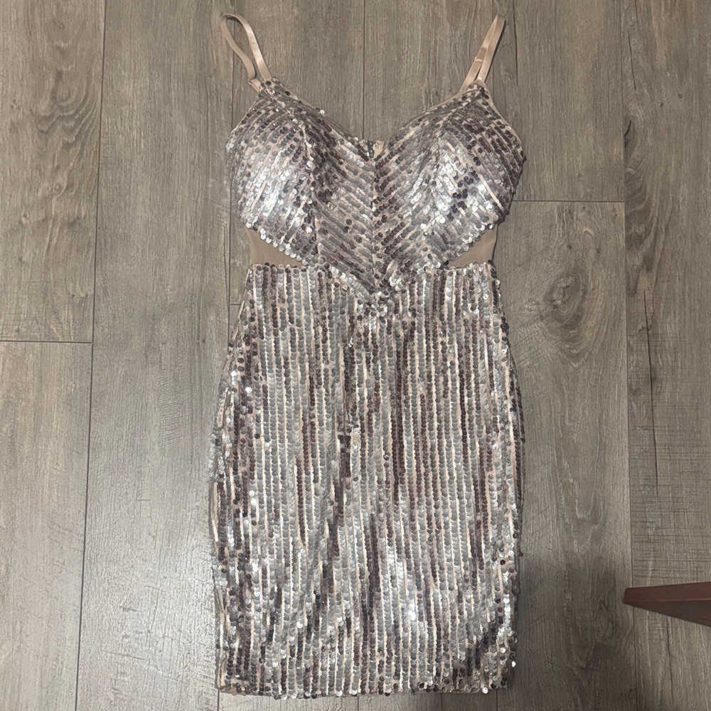 Guess Silver Sequin Mini Dress